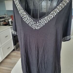 Raviya Black Embellished Short Sleeve Top